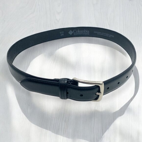 Columbia Mens Black Leather Belt Size 34" Genuine Leather Lining Synthetic Top - Picture 7 of 7